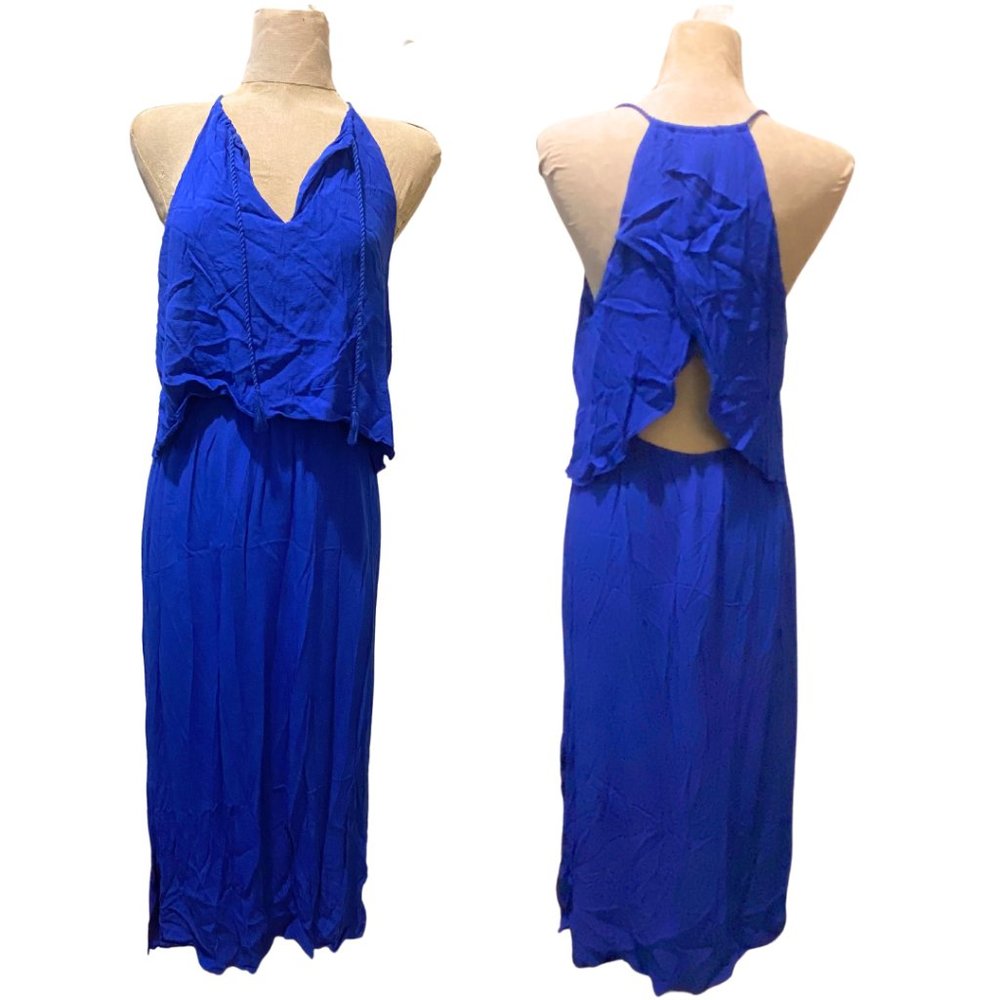 Madewell Blue Flutter Open Back Overlay Maxi Dress Women's Size 12